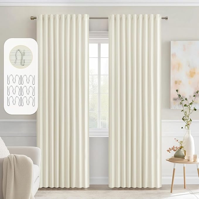 MIULEE Cream Back Tab Blackout Curtains 90 Inches Long 2 Panels Set by MIULEE