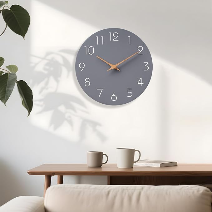 Mosewa Wall Clock 12 Inch Gray Silent Non Ticking Battery Operated Modern - Image 4