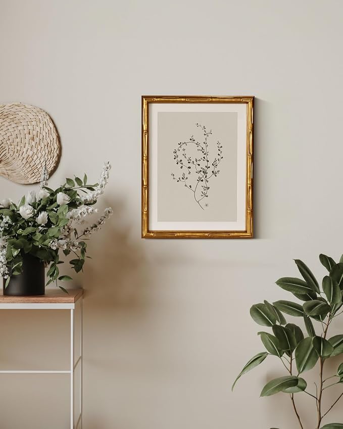 InSimSea Gold Bamboo Framed Canvas Wall Art, Minimalist Floral Botanical - Image 4