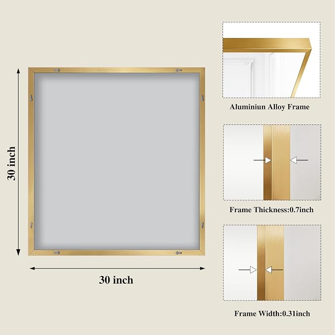 Koonmi Gold Mirrors for Wall, 30x30 Inch Bathroom Mirror, Rectangular Wall - Image 2