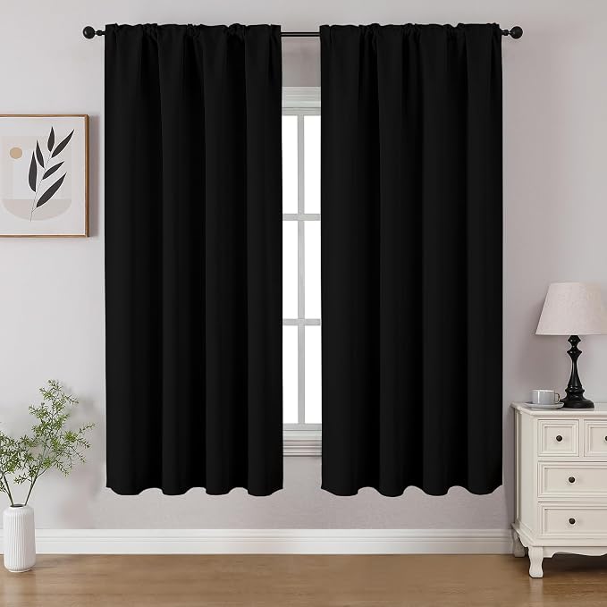 CUCRAF Black Blackout Curtains 54 inch Length 2 Panels Set, Rod Pocket Room by CUCRAF