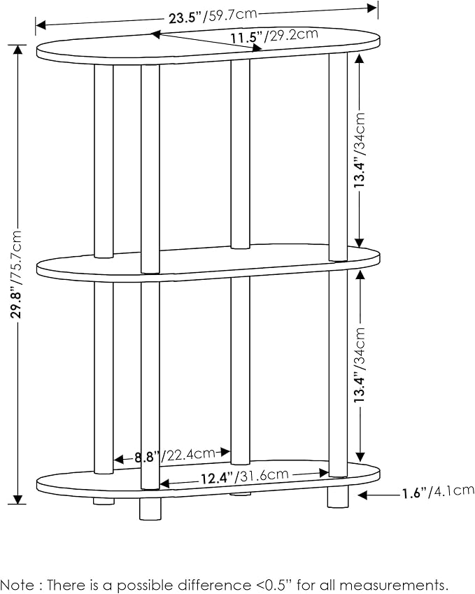Furinno Turn-N-Tube No Tools 3-Tier Modern Oval Side Display Rack, Bauhaus - Image 3
