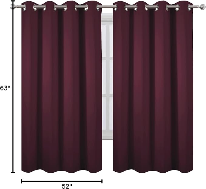 LEMOMO Burgundy Red Blackout Curtains 52 x 63 Inch Length/Set of 2 Curtain - Image 10