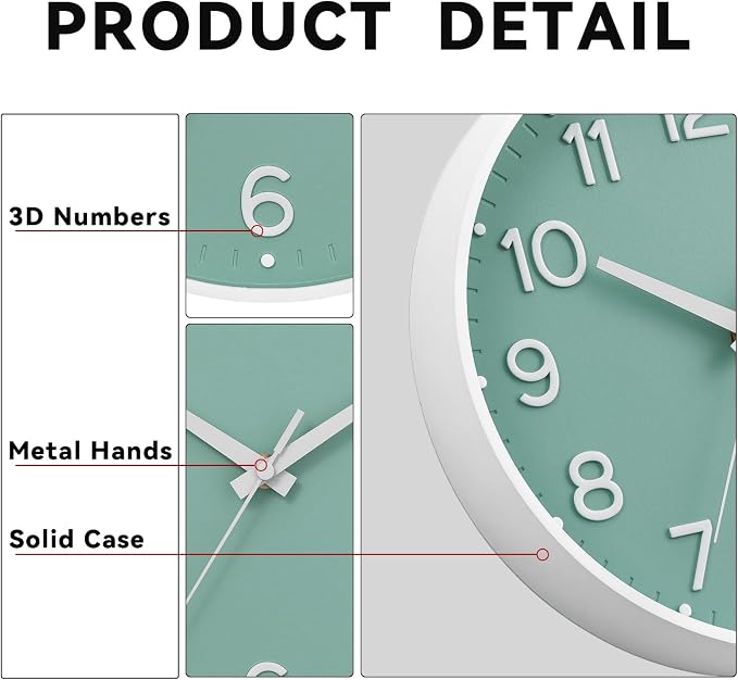 Roymnie Wall Clock Green, Silent Wall Clocks Battery Operated 8 Inch-Modern Non - Image 6