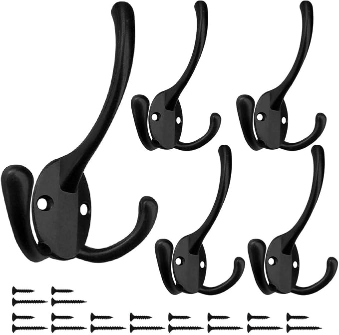 Wall Mounted Coat Hooks 5 Pack Heavy Duty Black Hardware Robe Hooks Decorative - Image 8
