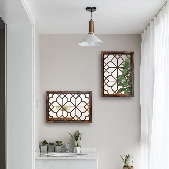 Wocred Set of 2 Rectangular Wall Mirror, Gorgeous Rustic Farmhouse Accent Mirror - Image 4