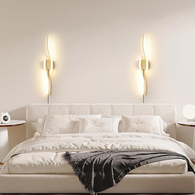 Daunton Modern Gold Plug in Wall Sconce Set of 2, Indoor Dimmable Light Fixture - Image 3