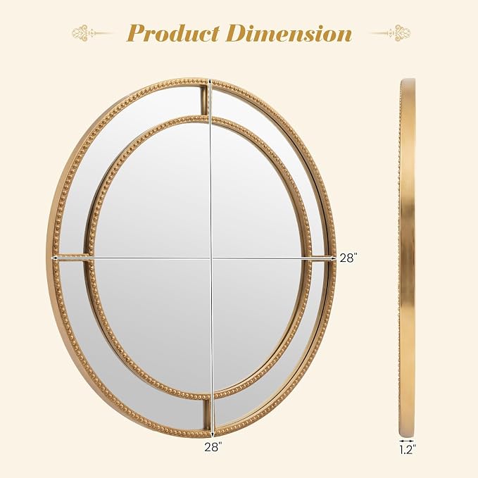 Tangkula 28" Gold Round Wall Mirror, Circle Decorative Modern - Image 5