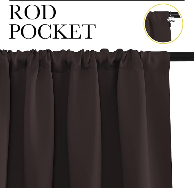 NICETOWN Kitchen Curtains, Toffee Brown, Short Blackout Drapes, Thermal - Image 2