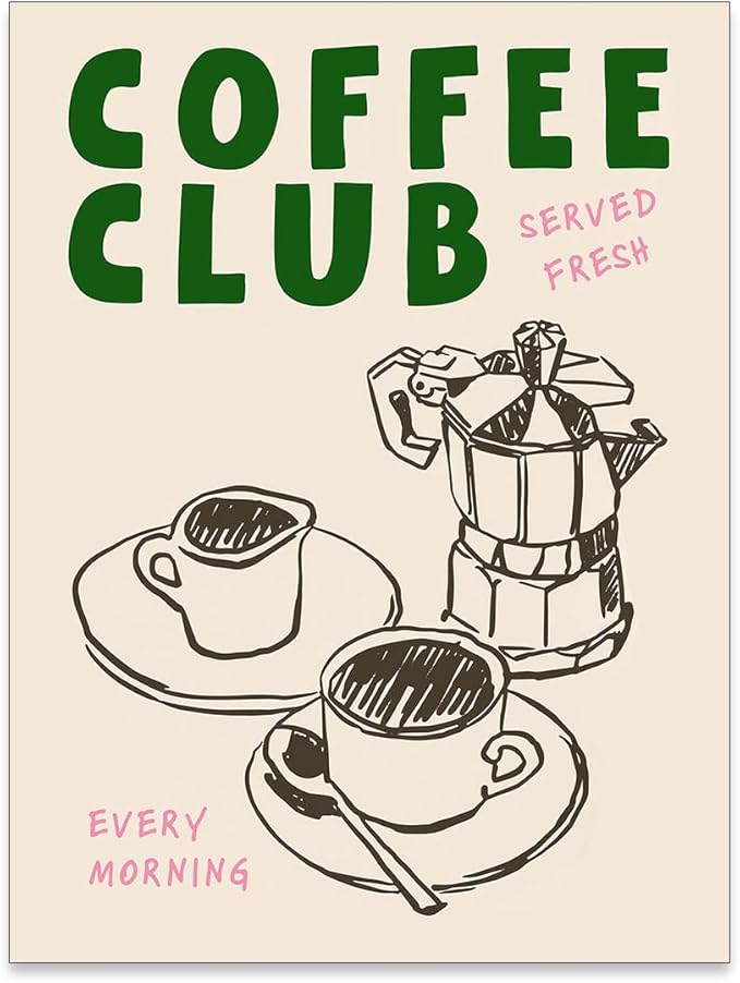 PDFI Kitchen Wall Art Coffee Club Canvas Print Vintage Coffee Artwork Posters by PDFI