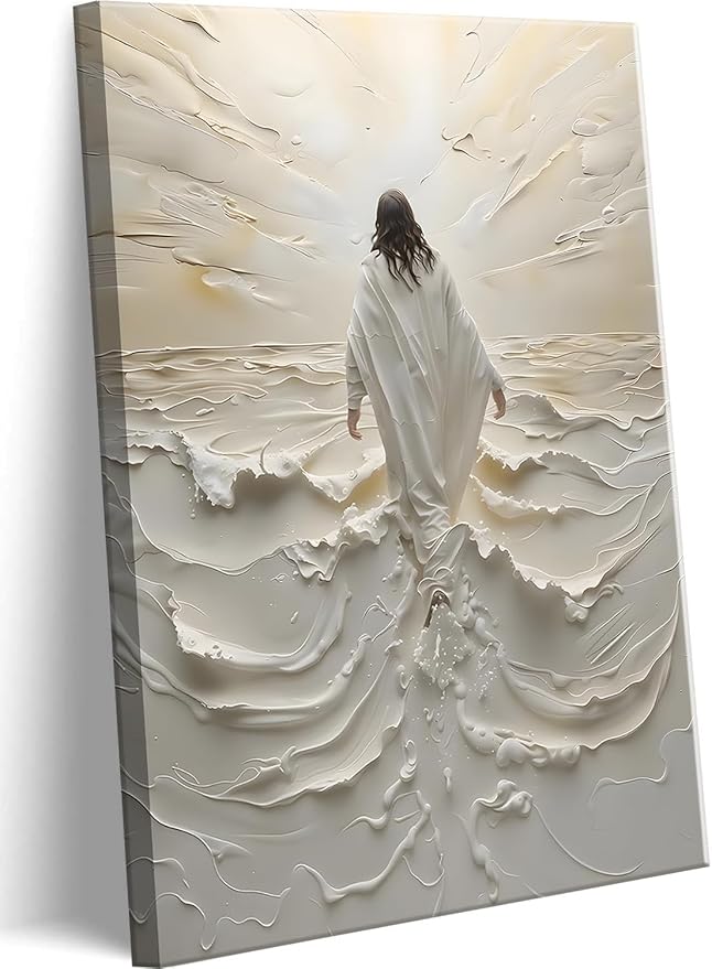 Abstract Jesus Walking on Water Canvas Wall Art Christian Spiritual Wall Decor by ZCBSART