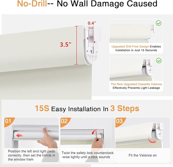 AOSKY No Drill Cordless Blackout Roller Shades - Image 4