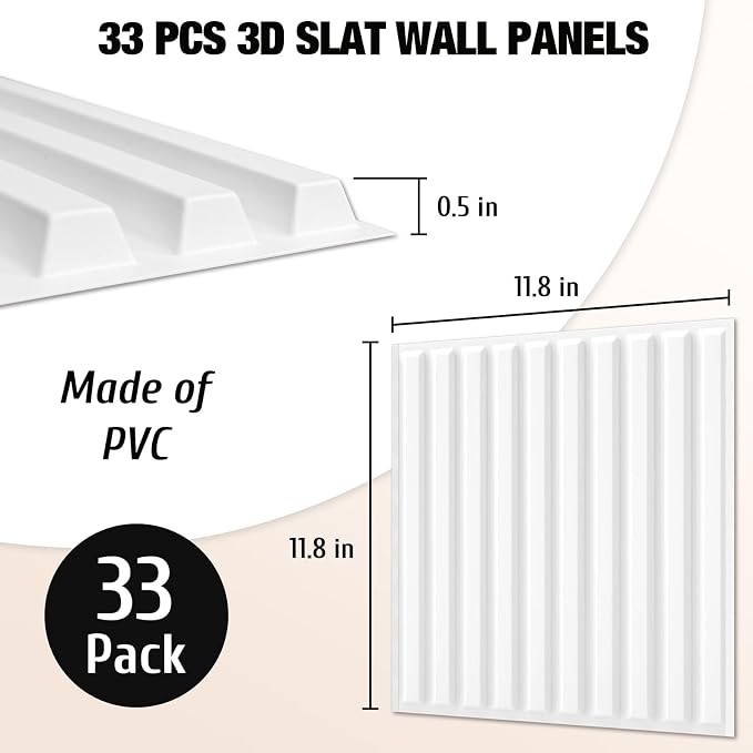 Qidejoy 33 Pcs 3D PVC Slat Wall Panels 12X12in Fluted Textured Paneling Modern - Image 3