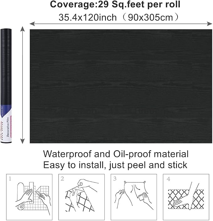 Arthome Black Marble, 35.4x120 Inches Peel and Stick Wallpaper, Marble Contact - Image 7
