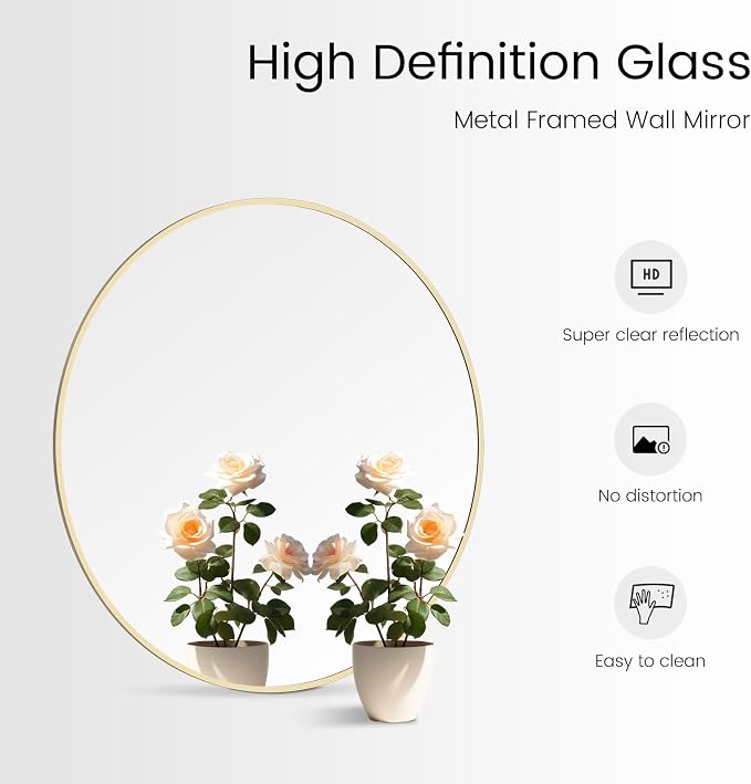 WallBeyond 24 inch Round Mirror Gold Circle Wall Mirror - Image 6
