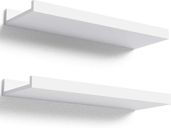 Boswillon Floating Shelves Wall Mounted Set of 2, Modern White Shelves by Boswillon