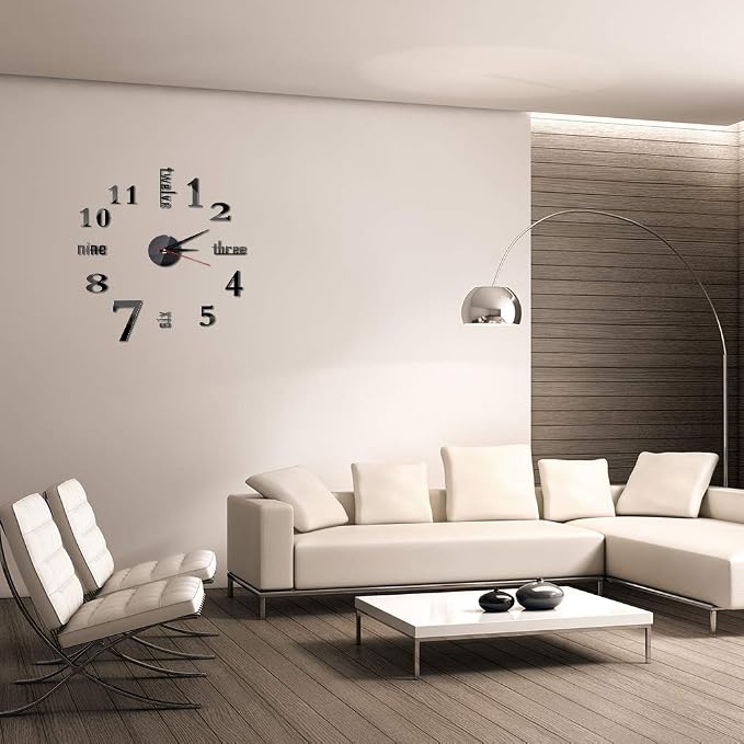 Hxezoc 10inch-20inch Frameless DIY Wall Clock Black 3D Mute Round Shape Quartz - Image 4