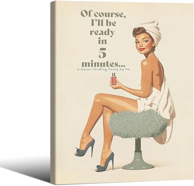 Boho Sage Green Bathroom Poster Vintage 70s Pin Up Girl Wall Art 12X16 inch by Unknown