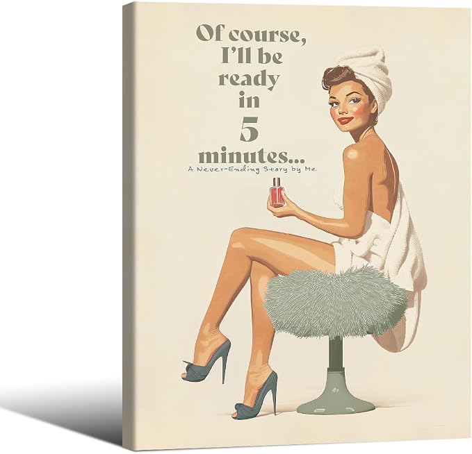 Boho Sage Green Bathroom Poster Vintage 70s Pin Up Girl Wall Art 08x10 inch by Unknown