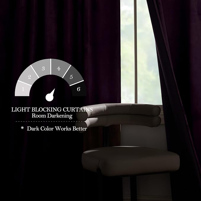 NICETOWN Purple Blackout Velvet Curtains 84 inch Long, Dark Purple - Image 4