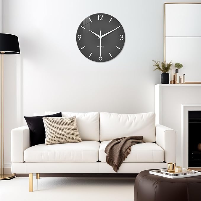 XFM Modern Wall Clock 24 Inch Large Grey Wall Clocks Battery Operated Gray - Image 2