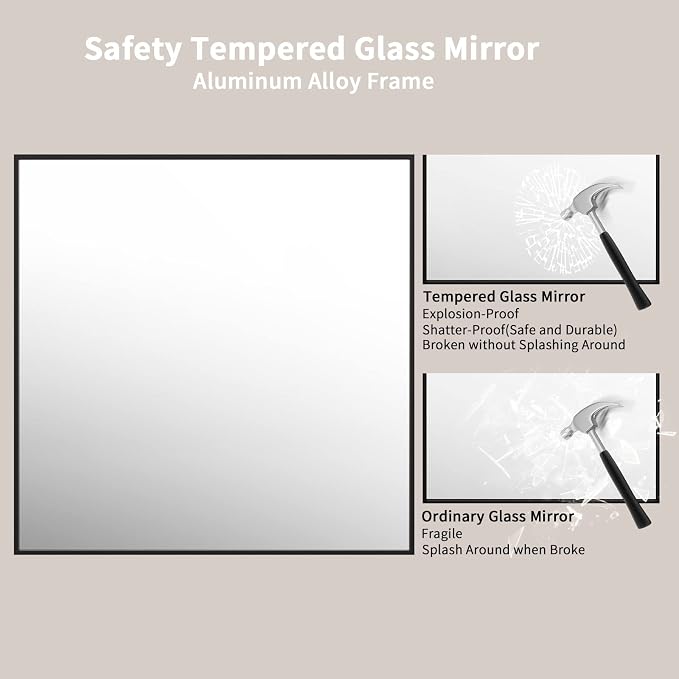 LOAAO 36"X36" Black Rectangle Bathroom Mirror Wall, Matte Black Aluminum Alloy - Image 4