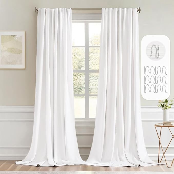 MIULEE Pure White Back Tab Blackout Curtains 108 Inch Long 2 Panels Set by MIULEE