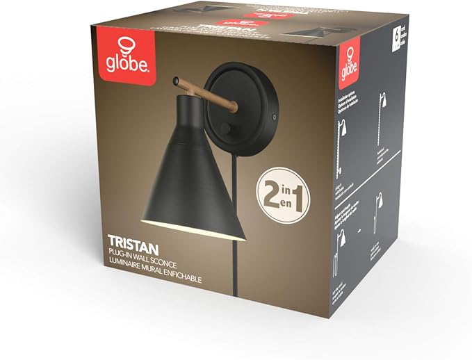 Globe Electric 51725 1-Light Dimmable Plug-in or Hardwire Wall Sconce, Matte - Image 9