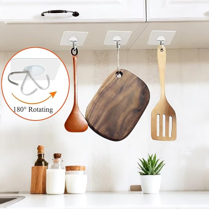 FOTYRIG Clear Adhesive Hooks 180° Rotatable Transparent Sticky Hooks, Heavy - Image 4