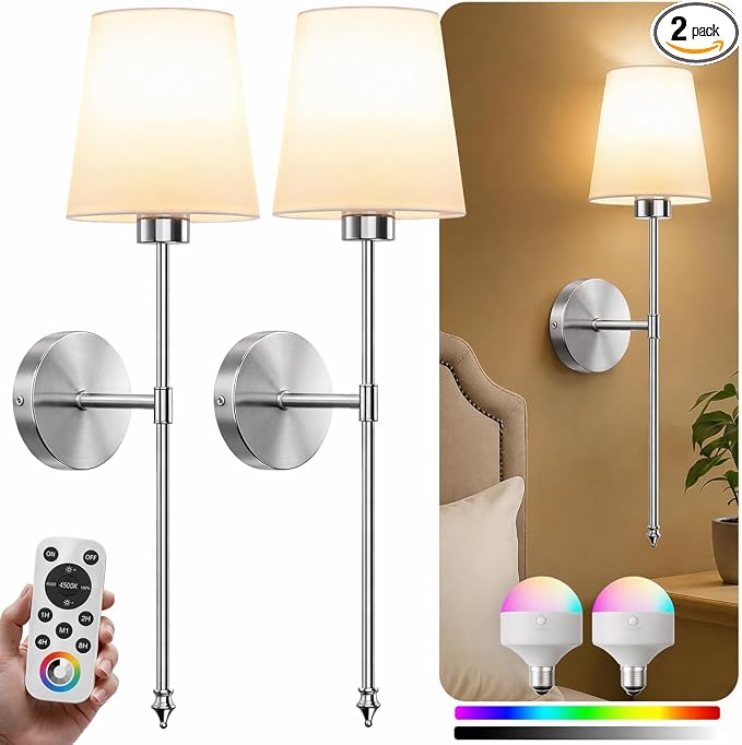IRONPAX Wall Sconces Battery Operated Set of 2, Wireless Rechargeable Wall by IRONPAX