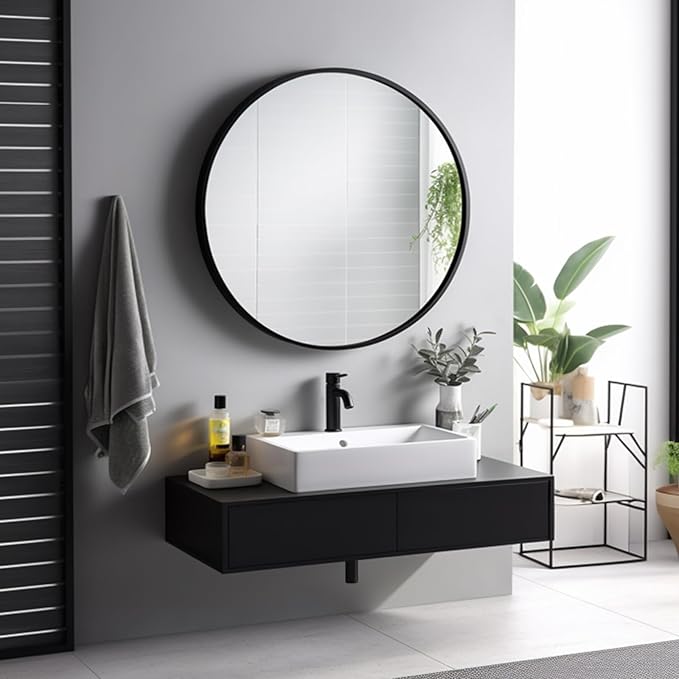 Sunniry Round Mirror 28 inch, Round Black Mirror, Circle Bathroom Mirrors Metal - Image 3