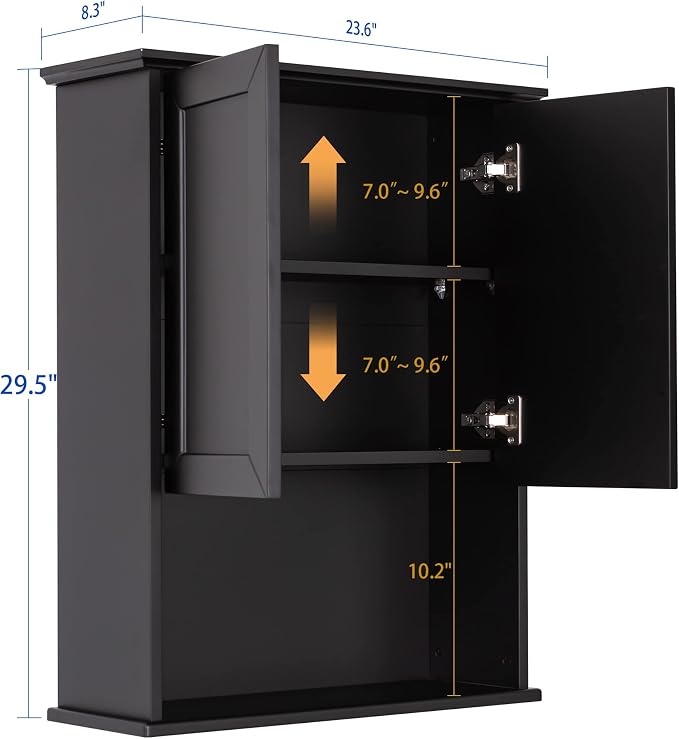 VANIRROR Black Bathroom Wall Cabinet 23x29 inch Wooden Bathroom Medicine Cabinet - Image 3