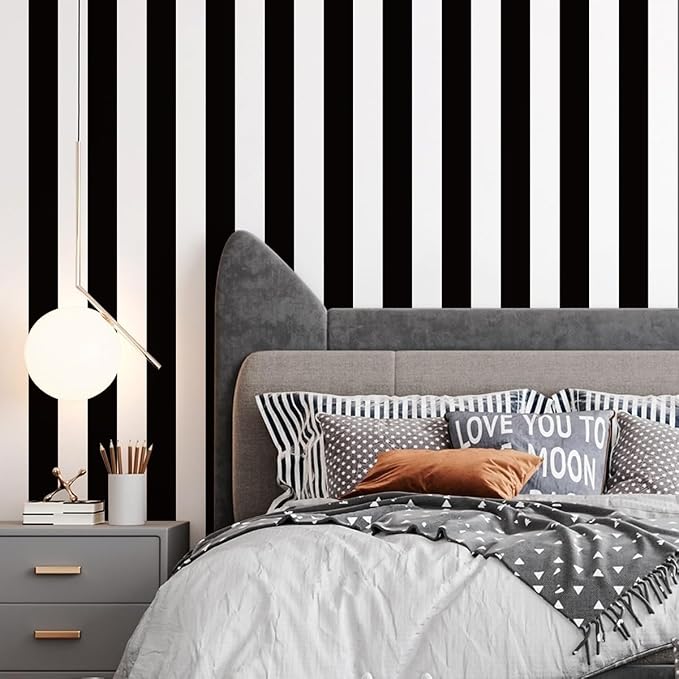 Jeweluck Black and White Wallpaper Peel and Stick Wall Paper 17.7”x393.7” Black - Image 9