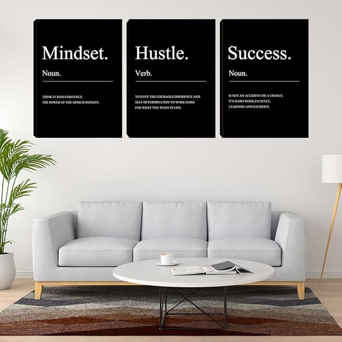 Black Motivational Mindset Wall Decor Canvas Wall Art Hustle Posters Prints - Image 5