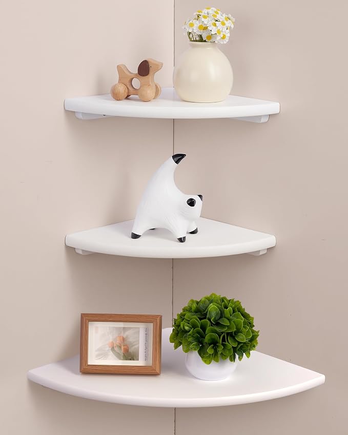 White Floating Corner Shelves, Living Room by GIEANOO