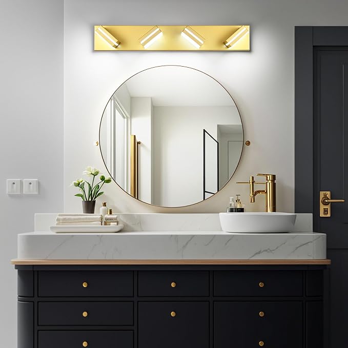 Modern LED Bathroom Lights Fixtures 4-Light, Metal Gold Acrylic Wall Lighting - Image 6