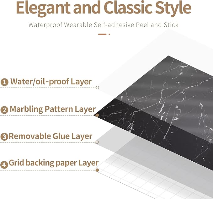 practicalWs 11.8"×78.7" Black Marble Contact Paper Matte Peel and Stick Kitchen - Image 6