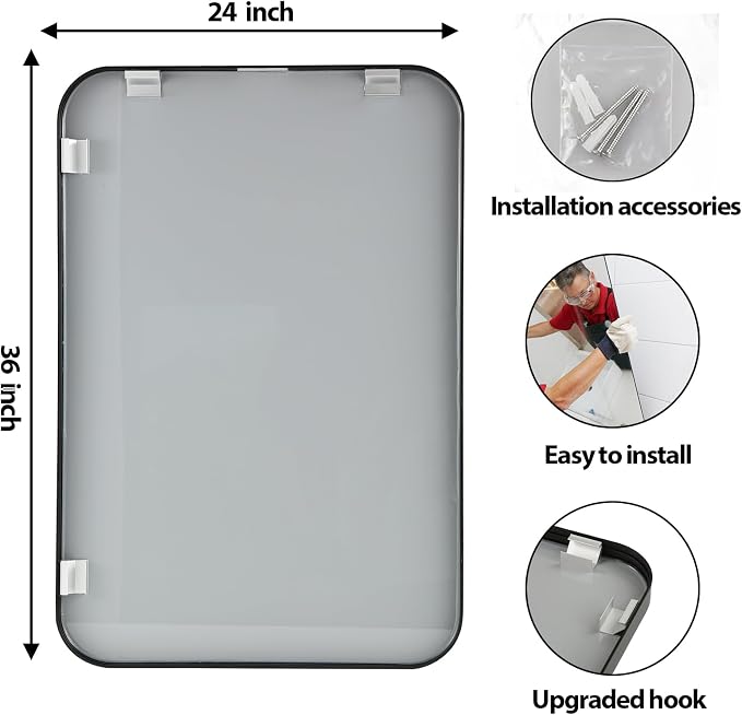 24x36 Inch Black Wall Mirror for Bathroom, Brushed Metal Framed Mirror - Image 6