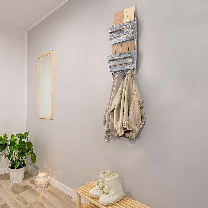 BTY Mail Sorter Wall Mounted, Wooden Mail Holder - Image 5