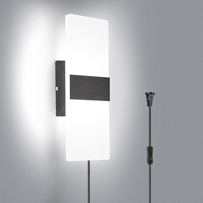 TRLIFE Modern Wall Sconce, Wall Sconce Plug in 12W LED 6000K Cool White Acrylic by TRLIFE
