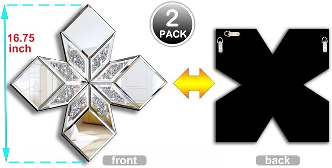 Crushed Diamond Decorative Mirror 2 Pack 16.75x16.75” Diamond Shape Glass Decor - Image 6