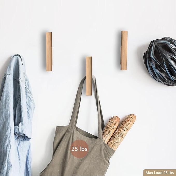 Wood Wall Hooks 4 Pack Coat Hooks Wall Mount Natural Wooden Hooks - Image 6