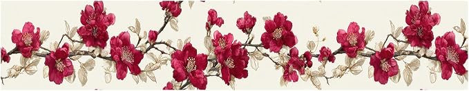 Cherry Blossom Wallpaper Border 196x4 Inch Red Flower Peel and Stick Wall - Image 2