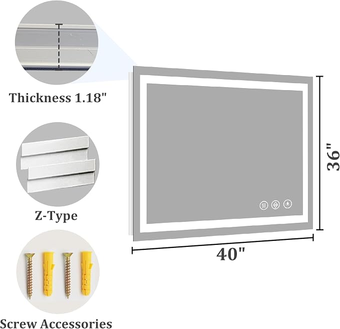 Koonmi 36"x40" LED Mirror for Bathroom, 90CRI Anti-Fog Vanity Mirror - Image 7