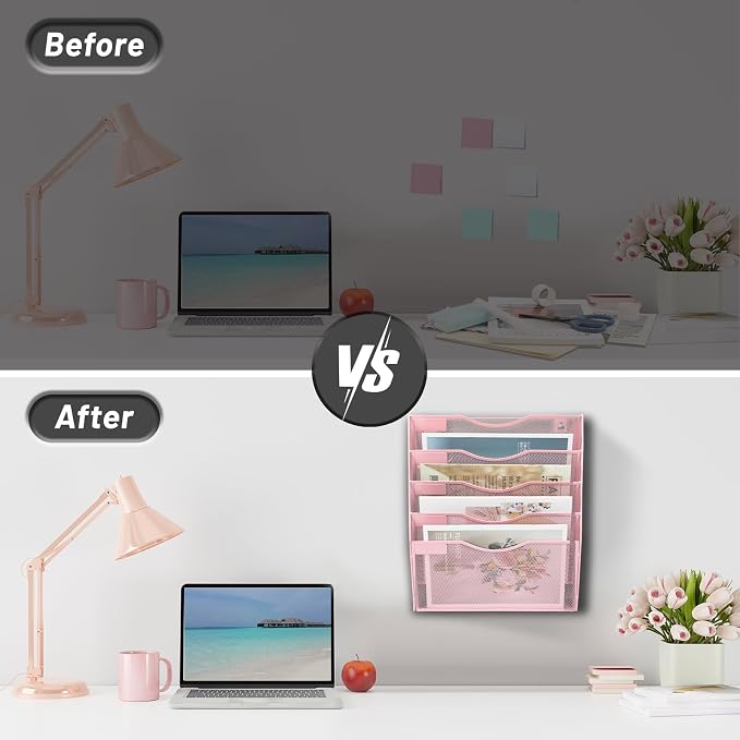EASEPRES 5 Pocket Mesh Hanging Wall File Organizer, Wall Mounted Mail Paper - Image 3