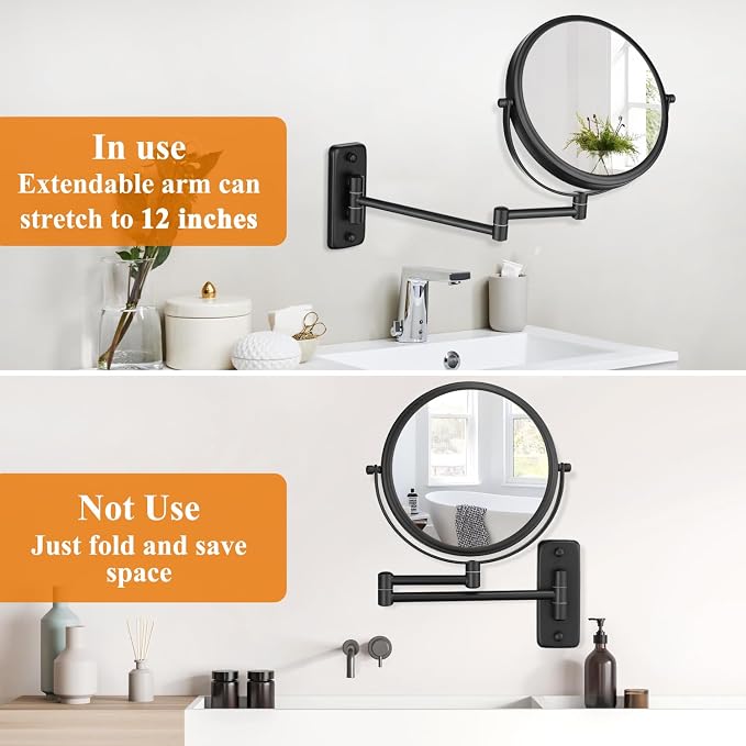 DECLUTTR 1X/15X Wall Mounted Makeup Mirror, 360° Swivel Extendable Bathroom - Image 5