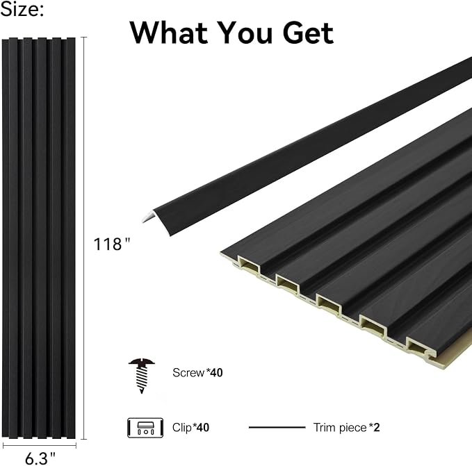 8-Pack WPC Wall Panels 118’’ x 6.3’’ 3D Slat Wall Panel Acoustic Wall Paneling - Image 2