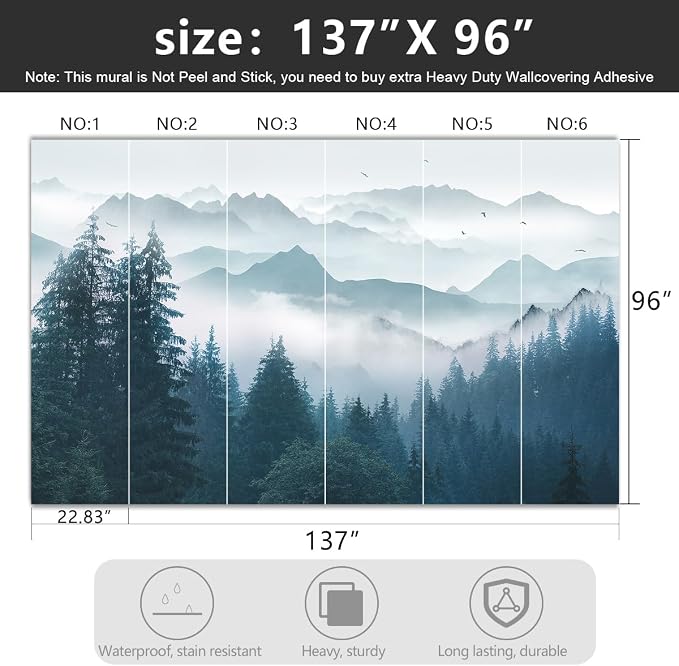 -Foggy Forest Pine Scenery Fabric Wallpaper Living Room Bedroom Bathroom - Image 4