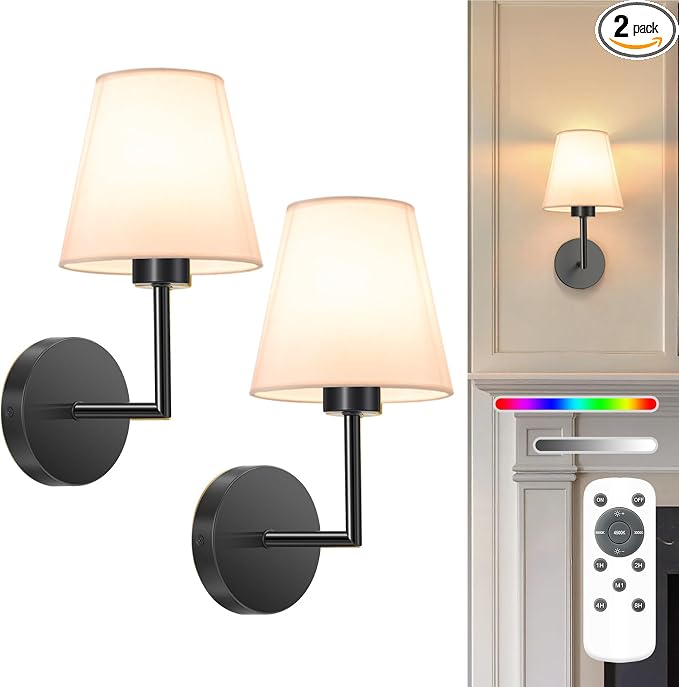 NIORSUN 13.8 inch Battery Operated Wall Sconce Set of 2, 9 Colors Wireless by NIORSUN