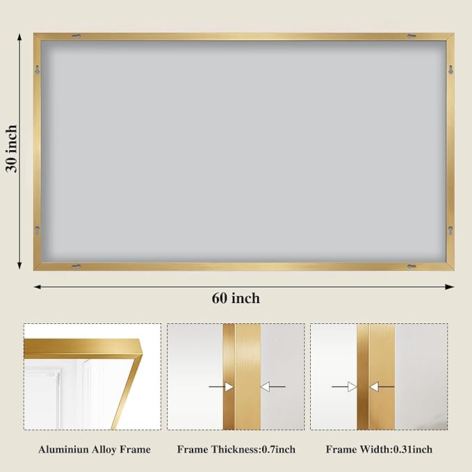 Koonmi Gold Mirrors for Wall, 30x60 Inch Bathroom Mirror, Rectangular Wall - Image 2